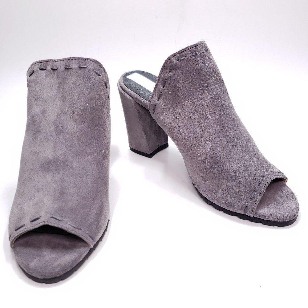 Matt Bernson Anthropologie Garde Slate Womens Grey Suede Chunky Heel Mule Size 5